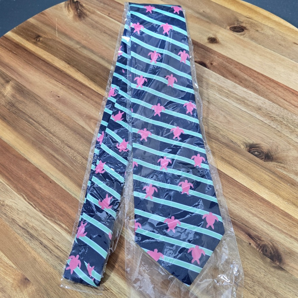 Simply Southern Necktie Mens OS Navy Pink Sea Turtle Striped Preppy Coastal Tie